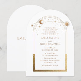 Celestial White Guld Sol Måne Stars Inbjudningar