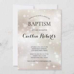 Celestial White Guld Stars Baptism Christening Inbjudningar