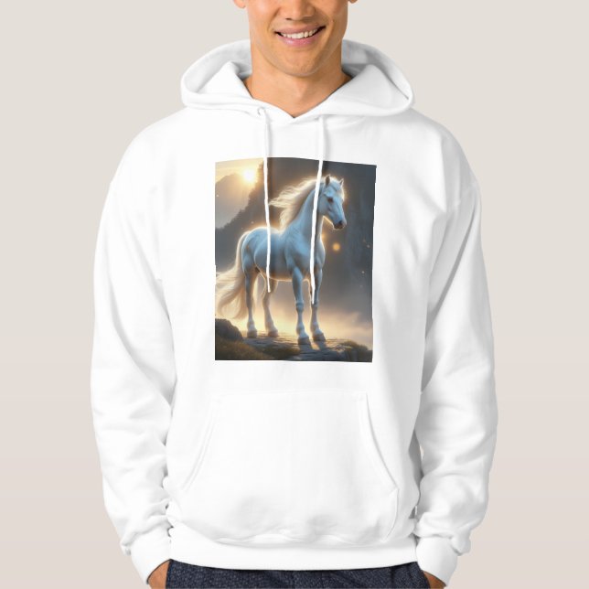 Celestial White Horse Fantasy Art T-Shirt 🌄 ✨ Hoodie (Framsida)