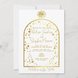 Celestial White och Guld Stars Måne & Sol Bröllop Inbjudningar