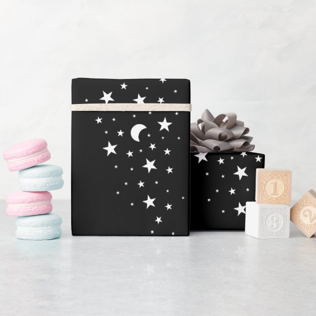 Celestial White Stars Tema Presentpapper (Baby Shower)