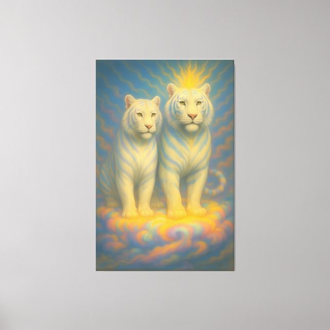 Celestial White Tiger Couple – Warm Golden Aura Fi Canvastryck (Framsida)