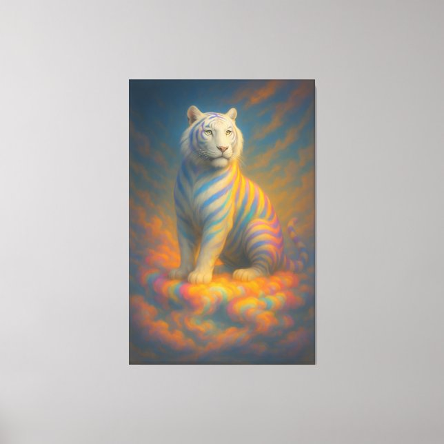 Celestial White Tiger – Divine Pastel Aura Fantasy Canvastryck (Framsida)