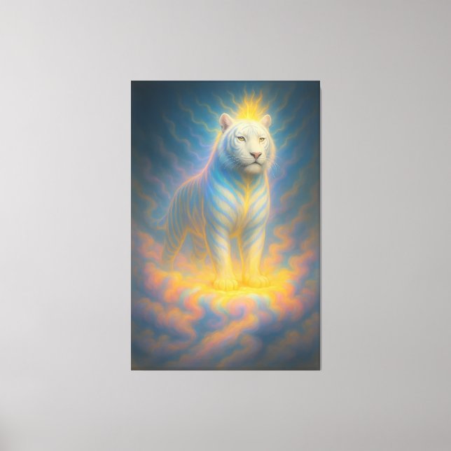 Celestial White Tiger – Divine Rainbow Aura Fantas Canvastryck (Framsida)