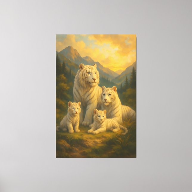 Celestial White Tiger Family – Dawn of the Sacred  Canvastryck (Framsida)