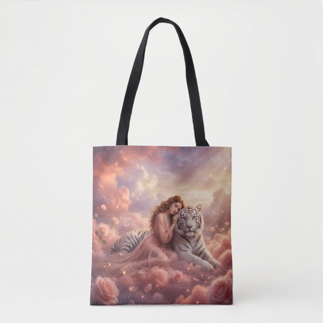 Celestial White Tiger Fantasy Tote Bag Tygkasse (Framsida)