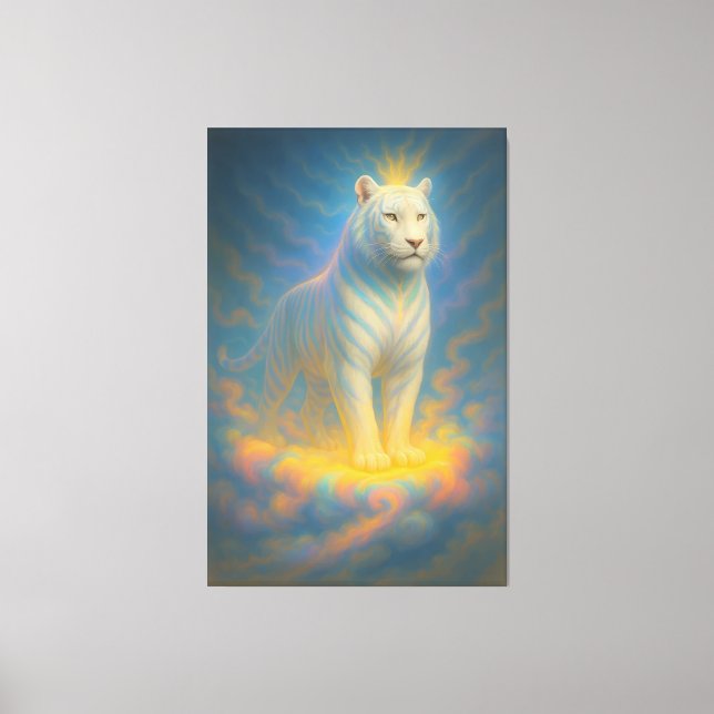 Celestial White Tiger King – Divine Light Guardian Canvastryck (Framsida)