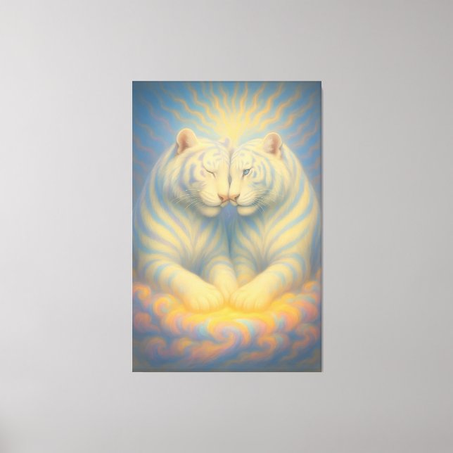 Celestial White Tiger Lovers – Divine Sky Aura Art Canvastryck (Framsida)