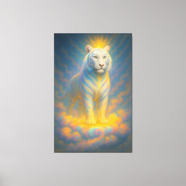 Celestial White Tiger – Radiant Sky Guardian Fanta Canvastryck (Framsida)