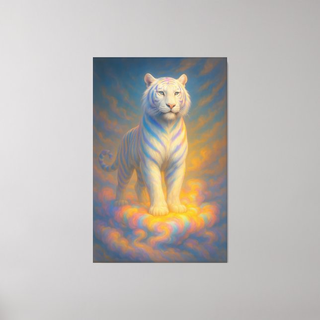 Celestial White Tiger – Rainbow Aura Divine Fantas Canvastryck (Framsida)