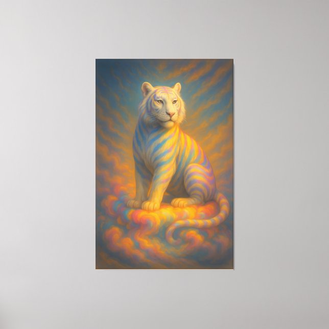 Celestial White Tiger – Rainbow Aura Guardian Fant Canvastryck (Framsida)