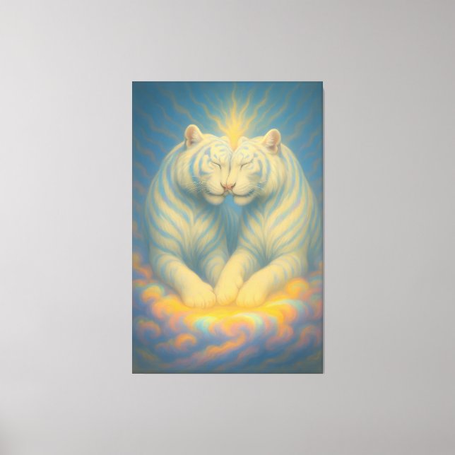Celestial White Tiger Soulmates – Sacred Light Lov Canvastryck (Framsida)
