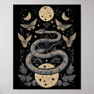 Celestial Wiccan Snake Moth Måne Phases Witch Paga Poster