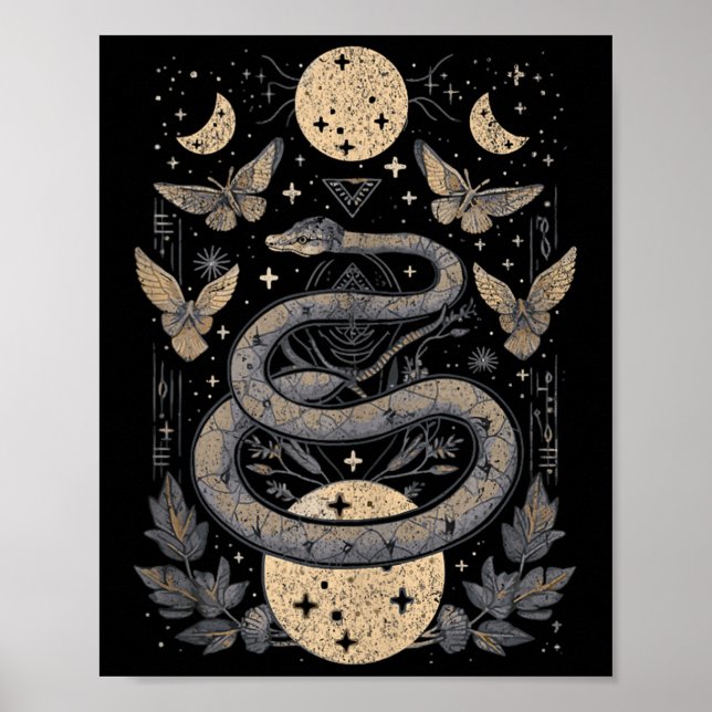 Celestial Wiccan Snake Moth Måne Phases Witch Paga Poster (Framsidan)