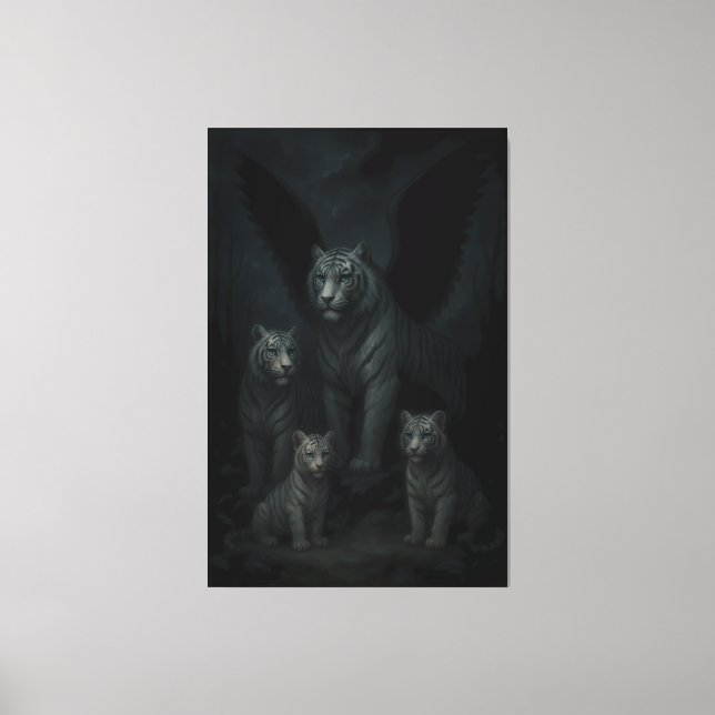 Celestial Winged White Tiger Family – Moonlit Guar Canvastryck (Framsida)