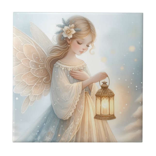 Celestial Winter Angel Lantern of Comfort Kakelplatta (Framsidan)