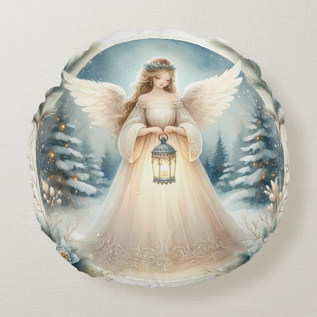 Celestial Winter Angel Lantern of Hope Rund Kudde (Framsidan)