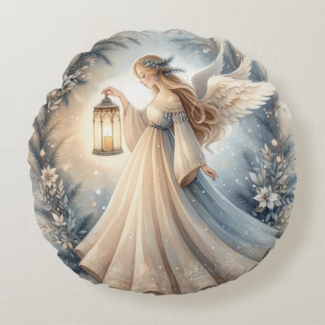 Celestial Winter Angel Lantern of Peace Rund Kudde (Framsidan)