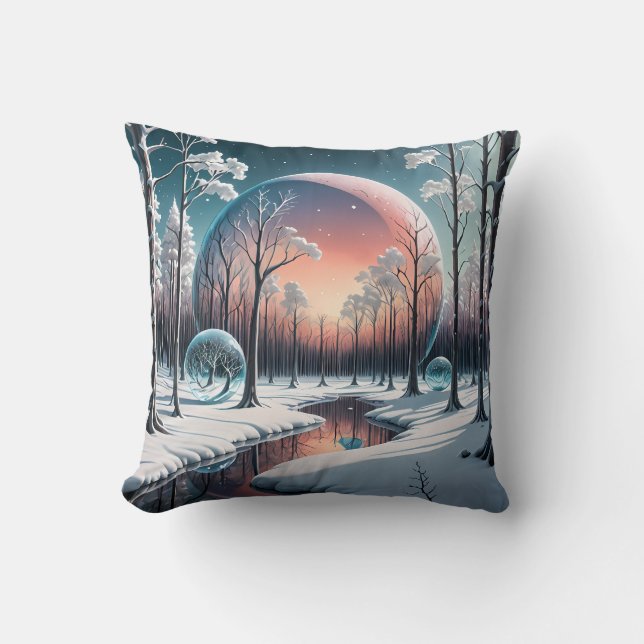 Celestial Winter Dream: Surreal Snowy Forest Kudde (Framsida)