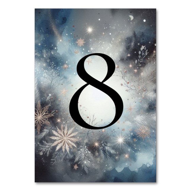 Celestial Winter Midnight Gnistra Bröllop Bordsnummer (Framsidan)