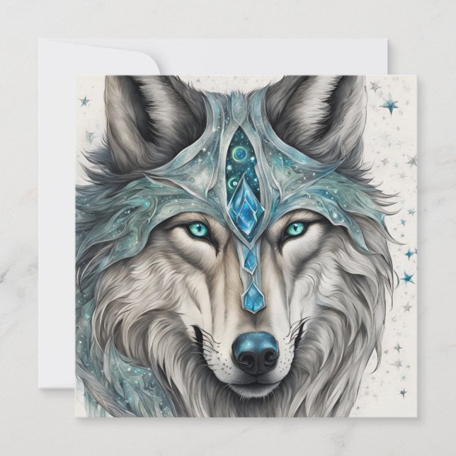 Celestial Winter Wolf - Magical Holiday Card Julkort (Framsida)