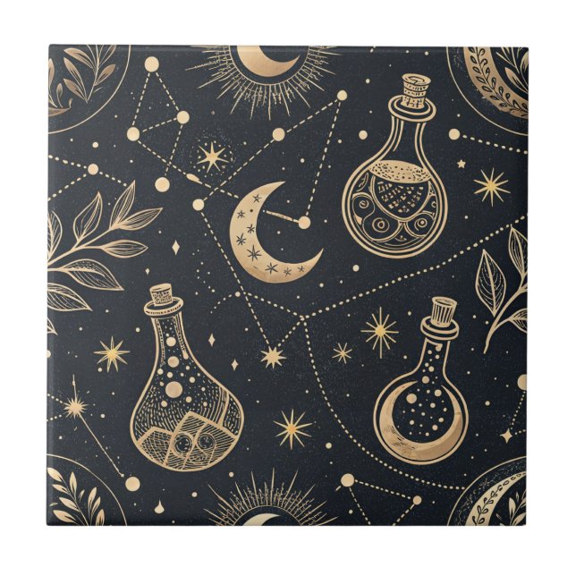 Celestial Witchcraft - Gold Moon, Potion Bottles Kakelplatta (Framsidan)