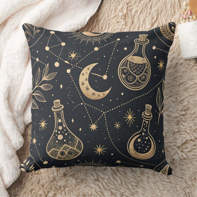Celestial Witchcraft - Gold Moon, Potion Bottles Kudde (Filt)