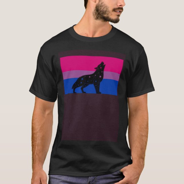 Celestial Wolf Bisexual Pride Flag Tribal Galaxy A T Shirt (Framsida)