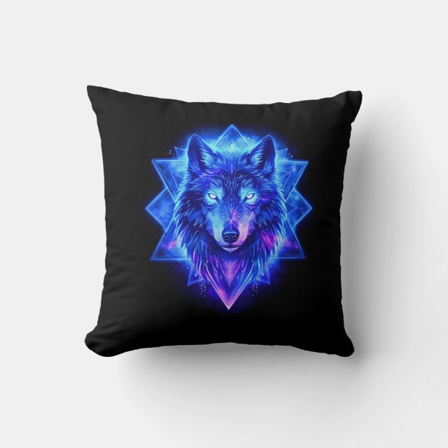 Celestial Wolf • Cosmic Energy Guardian  Pillow Kudde (Framsida)