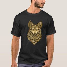 Celestial Wolf Moon Halo Folk Art T Shirt
