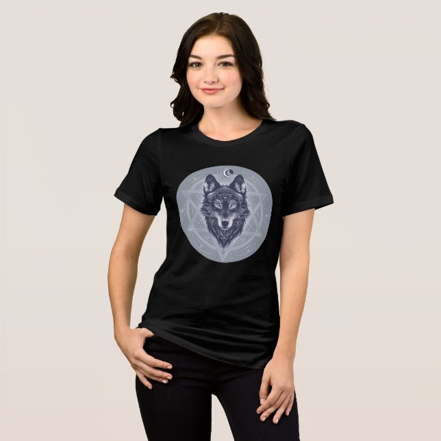 Celestial Wolf with Sacred Geometry T Shirt (Framsida Full)
