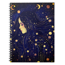 Celestial Woman Goddess Måne Stars Himlar Anteckningsbok