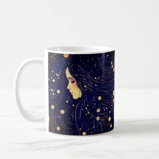 Celestial Woman Goddess Måne Stars Himlar Kaffemugg (Vänster)
