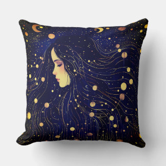 Celestial Woman Goddess Måne Stars Himlar Kudde