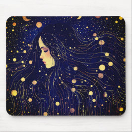 Celestial Woman Goddess Måne Stars Himlar Musmatta