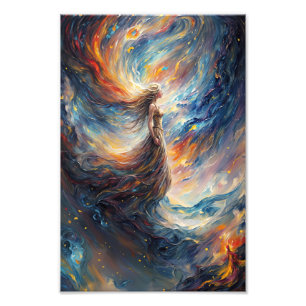 Celestial Woman in Fiery Cosmos Art Fototryck