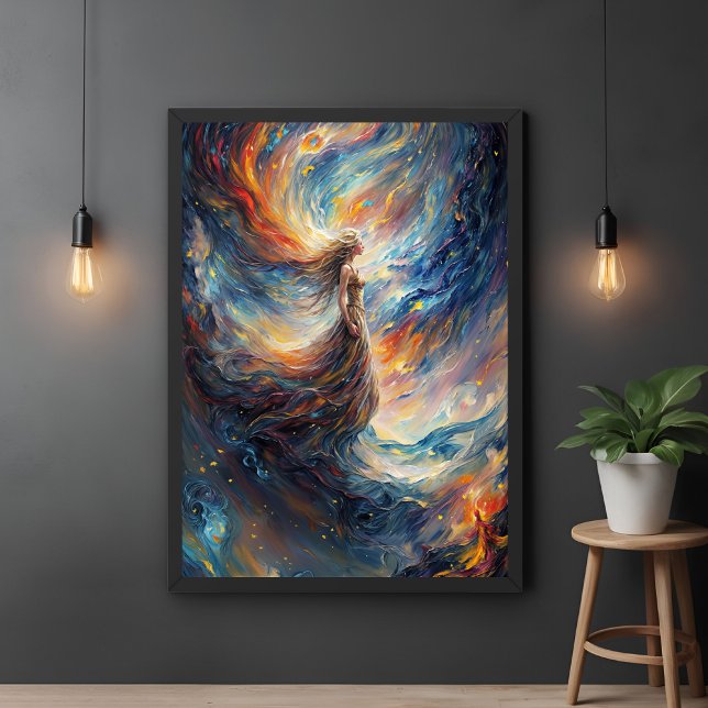 Celestial Woman in Fiery Cosmos Art Poster (Skapare uppladdad)