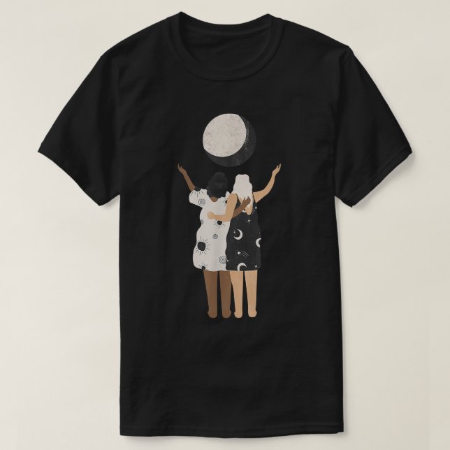 Celestial Women Friends With Moon, Stars And Sun E T Shirt (Design framsida)