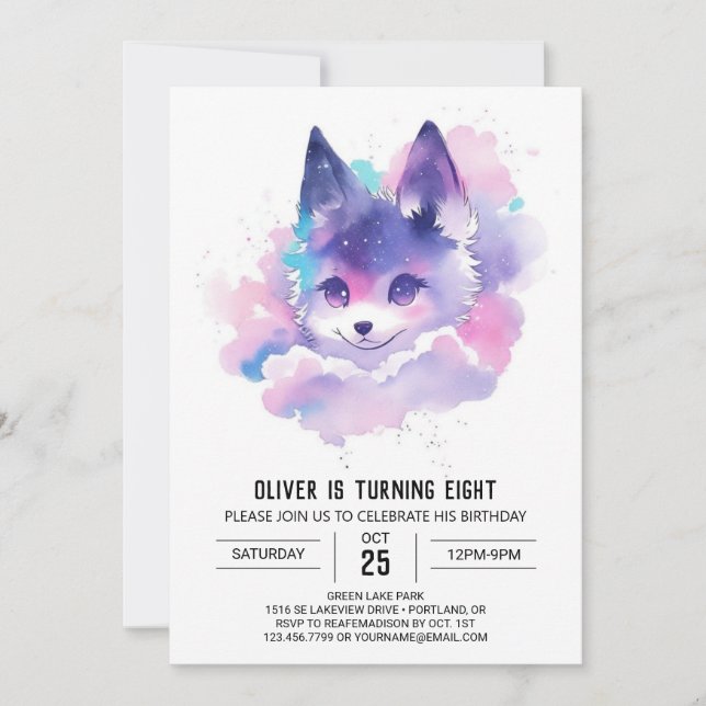 Celestial Woodland Varg Birthday Inbjudningar (Framsida)