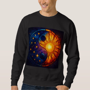 Celestial Yin Yang Glasmosaik Konst Lång Ärmad Tröja