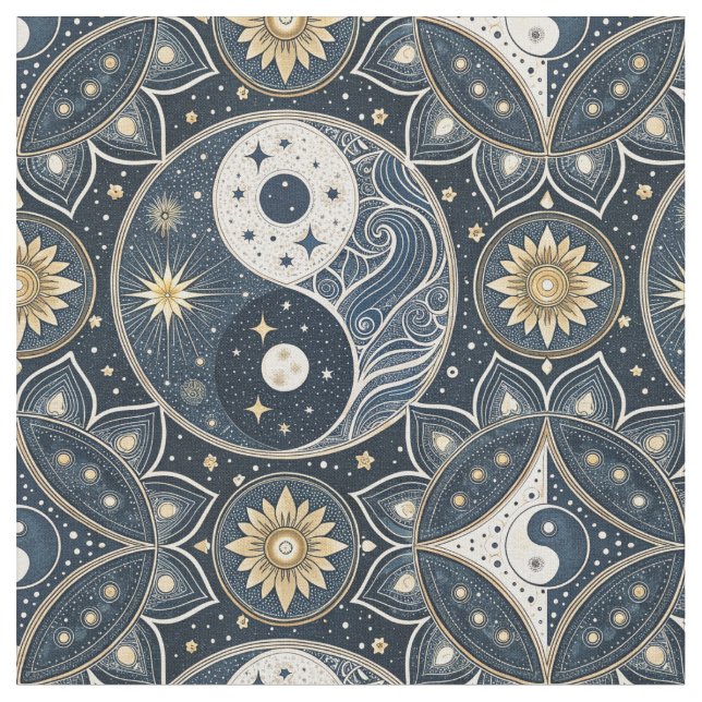 Celestial Yin Yang Mandala Design Mönster Art Tyg (Närbild)