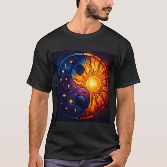Celestial Yin Yang Stained Glass Art T Shirt (Framsida)