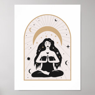 Celestial Yoga Gudinned meditation Måne Mystisk Ko Poster