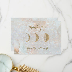 Celestial Zodiac Måne Blue Guld Typography Bröllop Tack Kort