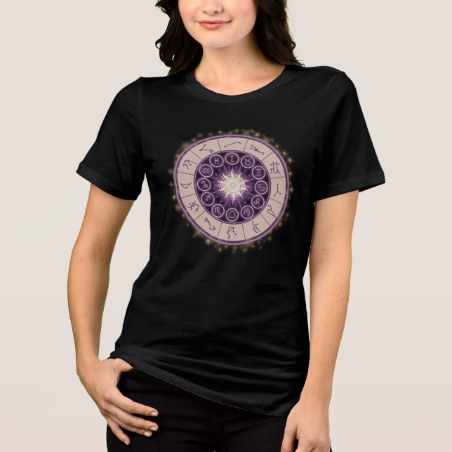 Celestial Zodiac Wheel - Mystic Astrology T Shirt (Framsida)