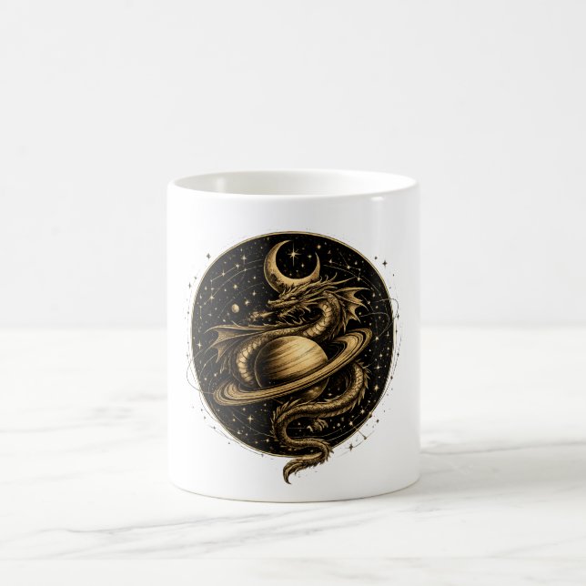 Celestiala drak-Saturnus fantasifullsbildkonst Kaffemugg (Center)