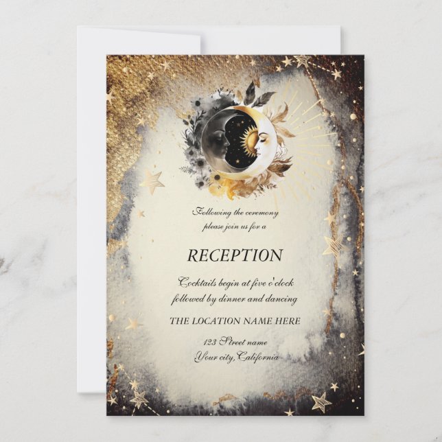 Celestiala Guld Stjärnor Månar Mörk Inbjudningar (Framsida)
