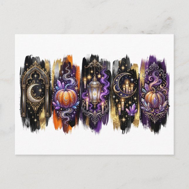 Celestiala häxiga dekorationer, Kuslig Halloween Vykort (Framsida)