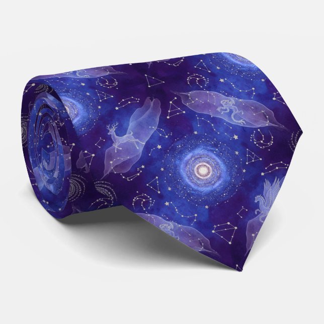 Celestiala Indigo Vattenfärg Rymd Stjärnbild Slips (Rullad)