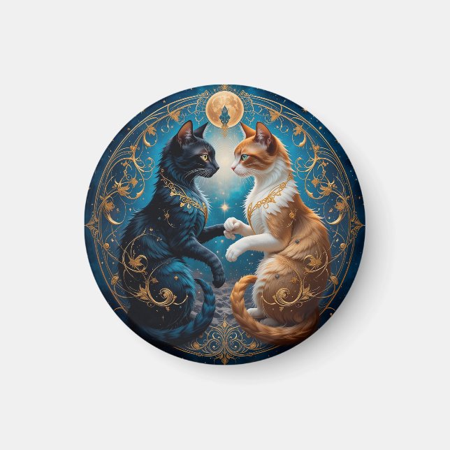 Celestiala katter i kosmisk konst med guld och blå magnet (Framsidan)